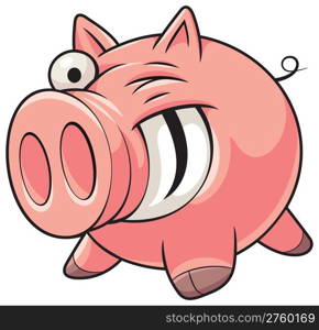 Illustration of a happy fat pink pig with a big smile showing teeth