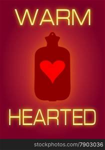 "Illustration of a heart shape inside a hot water bottle with the words "Warm Hearted""