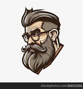 Illustration of a hipster man with long beard wearing glasses. Generative AI