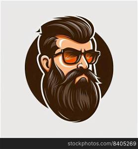Illustration of a hipster man with long beard wearing glasses. Generative AI