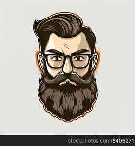 Illustration of a hipster man with long beard wearing glasses. Generative AI