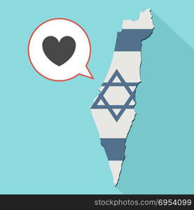 Illustration of a long shadow Israel map with its flag and a comic balloon with an heart