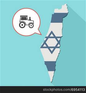 Illustration of a long shadow Israel map with its flag and a comic balloon with a tractor