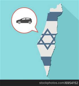 Illustration of a long shadow Israel map with its flag and a comic balloon with car