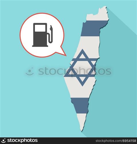 Illustration of a long shadow Israel map with its flag and a comic balloon with a gas station pump