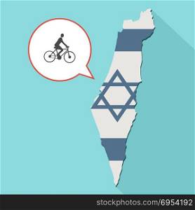 Illustration of a long shadow Israel map with its flag and a comic balloon with man on a bicycle