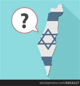 Illustration of a long shadow Israel map with its flag and a comic balloon with a question sign