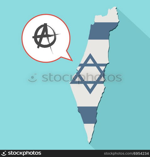 Illustration of a long shadow Israel map with its flag and a comic balloon with an anarchy sign
