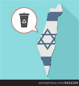 Illustration of a long shadow Israel map with its flag and a comic balloon with a recycle trash can