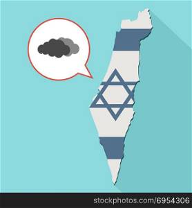 Illustration of a long shadow Israel map with its flag and a comic balloon with a clouds