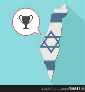 Illustration of a long shadow Israel map with its flag and a comic balloon with a trophy