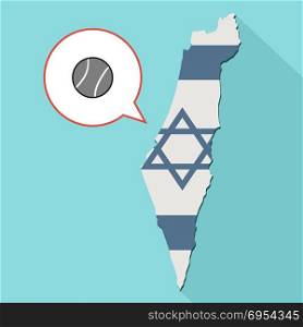 Illustration of a long shadow Israel map with its flag and a comic balloon with a tennis ball