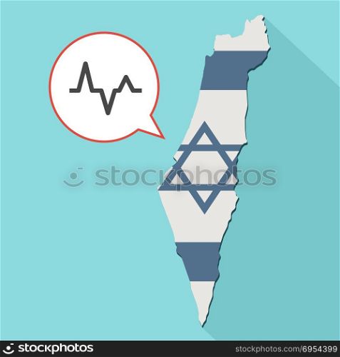 Illustration of a long shadow Israel map with its flag and a comic balloon with an heartbeat sign