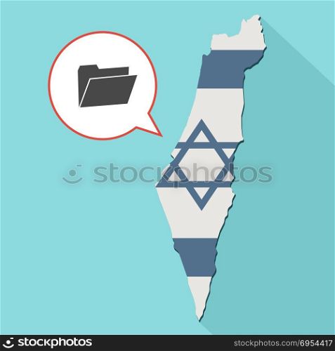 Illustration of a long shadow Israel map with its flag and a comic balloon with a folder