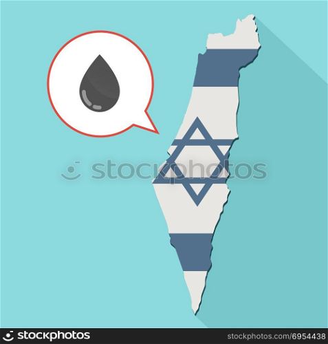 Illustration of a long shadow Israel map with its flag and a comic balloon with liquid drop