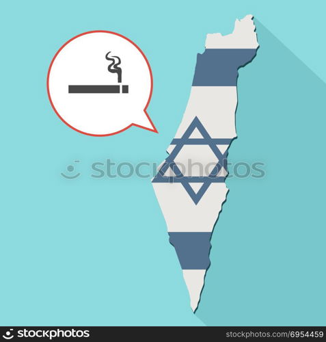 Illustration of a long shadow Israel map with its flag and a comic balloon with a cigarette