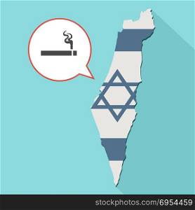Illustration of a long shadow Israel map with its flag and a comic balloon with a cigarette