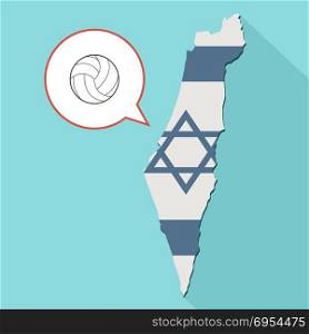 Illustration of a long shadow Israel map with its flag and a comic balloon with a volleyball