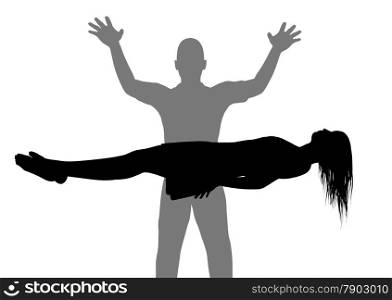 Illustration of a man and woman performing levitation