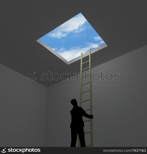 Illustration of a man escaping from a room to the outside