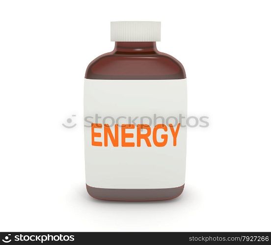 "Illustration of a medicine bottle with the word "Energy" on the label"