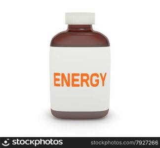 "Illustration of a medicine bottle with the word "Energy" on the label"