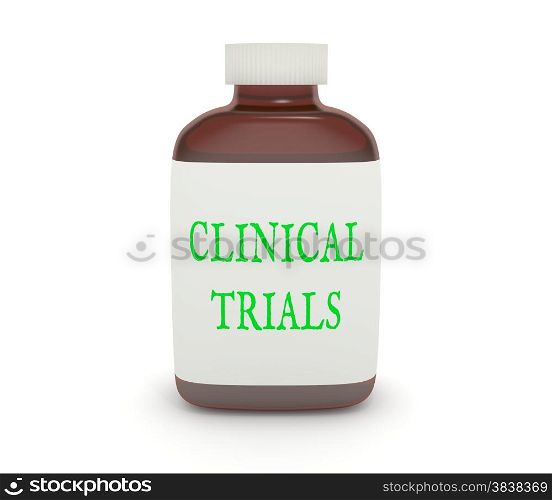 "Illustration of a medicine bottle with the words "Clinical Trials" on the label"