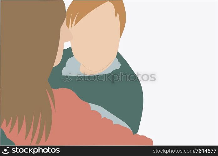 Illustration of a mother holding her baby toddler - Trendy and minimal Portrait