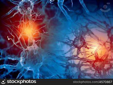 Illustration of a nerve cell. Illustration of a nerve cell on a colored background with light effects