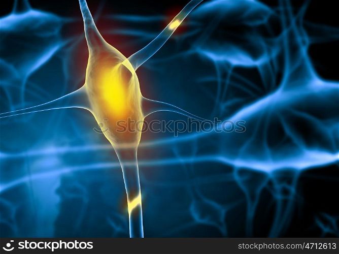Illustration of a nerve cell. Illustration of a nerve cell on a colored background with light effects