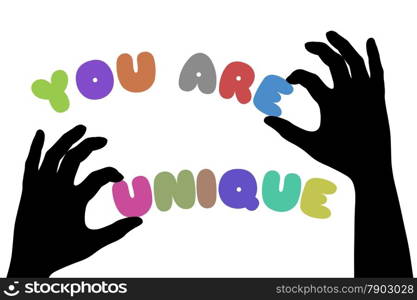 "Illustration of a pair of hands holding the words "You Are Unique""