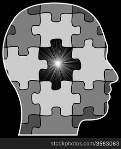 Illustration of a persons head with one puzzle piece missing