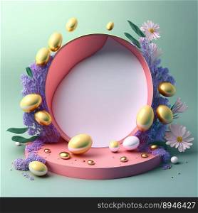 Illustration of a Podium with Eggs, Flowers, and Leaves Decoration for Easter Celebration