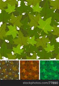 Illustration of a seamless background with spring, autumn or summer canadian maple tree leaves for nature wallpaper. Seamless Maple Leaves Background Set