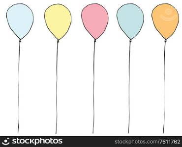 Illustration of a set of balloons with soft colors over white background