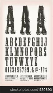 Illustration of a set of retro western design abc typefont, in regular, grunge and shadow version, also working for tattoo, on vintage and grunge background. Vintage Grunge And Tattoo ABC Font