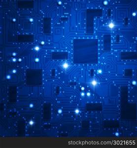 Illustration of a stylized blue circuit board