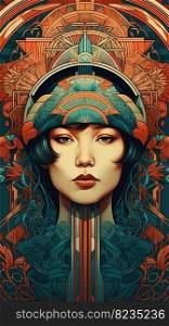 Illustration of a Thai woman and art deco, created as a generative artwork using AI.