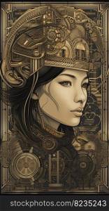 Illustration of a Thai woman and art deco, created as a generative artwork using AI.