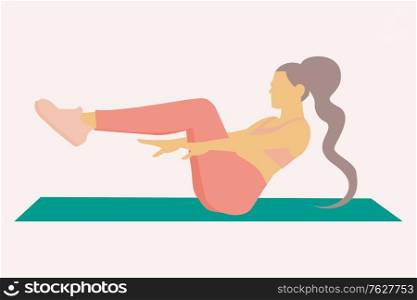 Illustration of a woman doing abs over the exercise mat