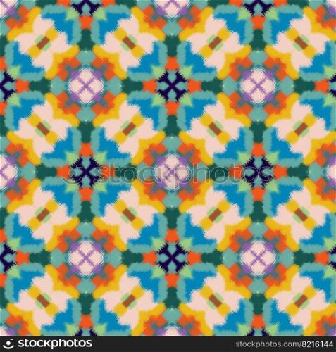  illustration of abstract background with ornamental pattern of different sizes in different shades. Pattern of colorful ornament