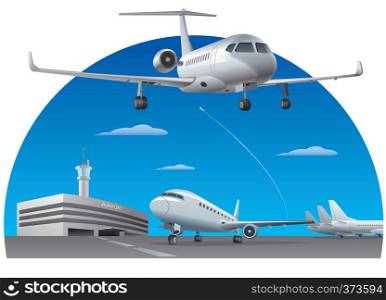 illustration of airport building with passenger airplanes. airport and airplanes