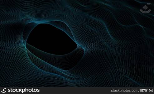Illustration of an abstract fractal light wavefield background with particles and turbulence lines waving. Abstract Design Magnetic Wavefield Background