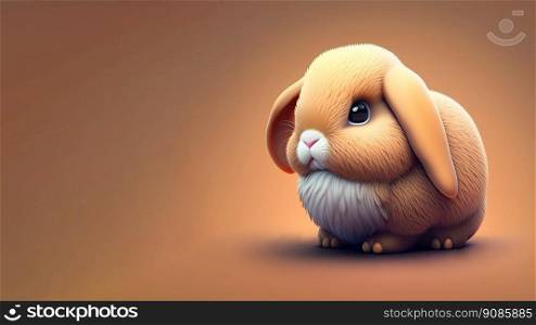 Illustration of an adorable fluffy bunny on colorful background. Generative AI