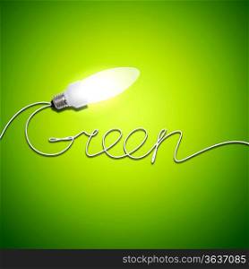 Illustration of an electric light bulb with a word Green. Conceptual illustration