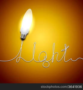 Illustration of an electric light bulb with a word Light. Conceptual illustration