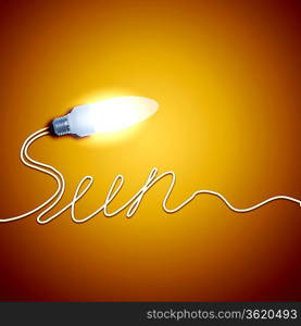 Illustration of an electric light bulb with a word Sun. Conceptual illustration