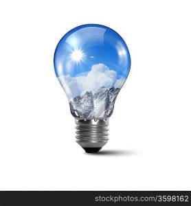 Illustration of an electric light bulb with clean and safe nature inside it Conceptual illustration