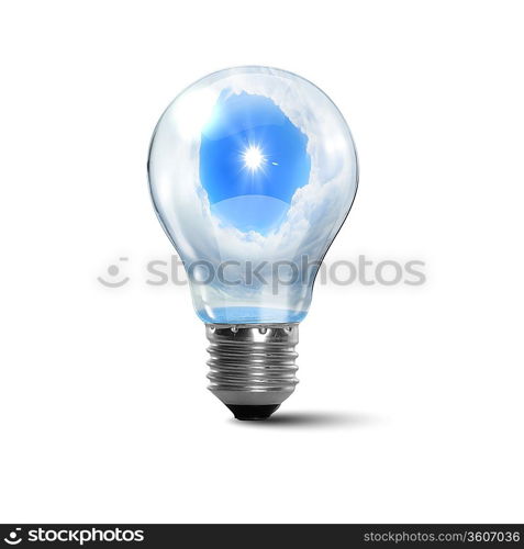 Illustration of an electric light bulb with clean and safe nature inside it Conceptual illustration