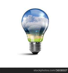 Illustration of an electric light bulb with clean and safe nature inside it Conceptual illustration
